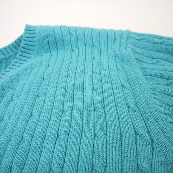 Cherokee Womens size XXL Cable knit Sweater Teal Aqua Blue V-neck - Picture 7 of 9